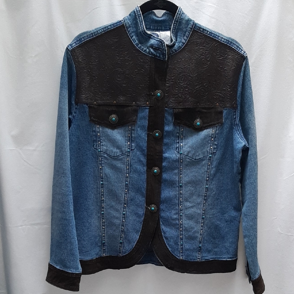 Diane Gilman DG2 Blue and Brown Jean Jacket Zz M